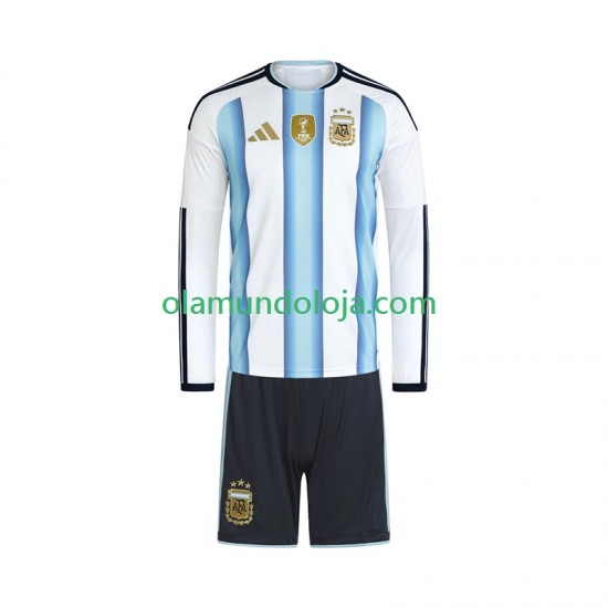Camisola Argentina Criança Equipamento Primeiro Copa do Mundo 2026 Manga Comprida